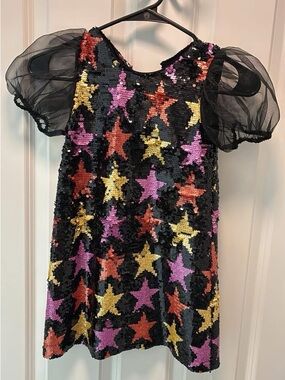 Buddy Love Black Sequin Star Dress with Pink Yellow Orange Stars